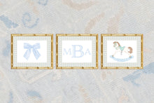 Load image into Gallery viewer, Boy Monogram Nursery Art | Watercolor Rocking Horse and Bow