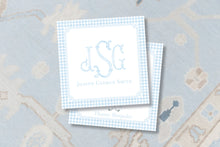 Load image into Gallery viewer, Blue Gingham Monogram Calling Cards | Personalized Boys Gift Tag Stickers