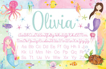 Load image into Gallery viewer, Personalized Laminated Mermaid Placemat / Laminated Mermaid Ocean Placemat / Mermaid Themed Placemats For Girls / Ocean Themed Placemat