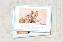 Load image into Gallery viewer, Gingham Baby Boy Birth Announcement