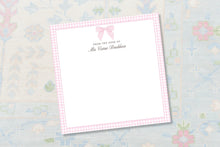 Load image into Gallery viewer, Pink Gingham Notepad – Personalized Name Notepad with Preppy Bow | Custom Stationery Gift