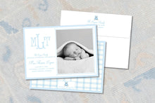 Load image into Gallery viewer, Blue Baby Birth Announcement | Monogram Photo Card | Printed or Digital