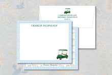 Load image into Gallery viewer, Golf Thank You Notes | Personalized Hole in One Stationery | Masters Blue Gingham
