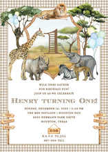 Load image into Gallery viewer, Safari Animals First Birthday Invitation | Zoo Party Invite