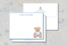 Load image into Gallery viewer, Personalized Polo Teddy Bear Stationery Set | Blue Baby Boy Note Cards