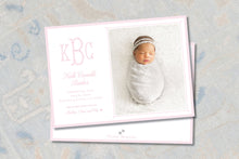 Load image into Gallery viewer, Personalized Baby Girl Birth Announcement | Pink Photo Card with Monogram
