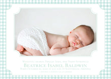 Load image into Gallery viewer, Mint Green Gingham Birth Announcement