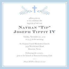 Load image into Gallery viewer, Blue Cross Watercolor Boy Baptism Invitation