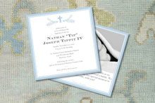 Load image into Gallery viewer, Blue Cross Watercolor Boy Baptism Invitation