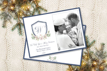 Load image into Gallery viewer, Watercolor Crest Christmas Holiday Card Navy