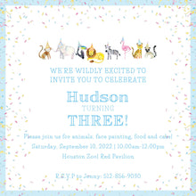 Load image into Gallery viewer, Calling All Party Animals Blue Invitation