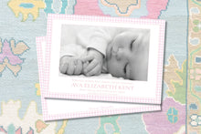 Load image into Gallery viewer, Pink Gingham Birth Announcement