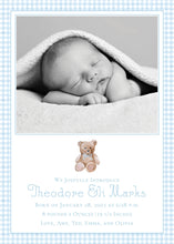 Load image into Gallery viewer, Gingham and Teddy Bear Birth Announcement