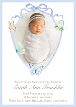 Load image into Gallery viewer, Butterfly Watercolor Crest Birth Announcement