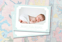 Load image into Gallery viewer, Mint Green Gingham Birth Announcement