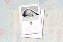 Load image into Gallery viewer, Pink Gingham Watercolor Teddy Bear Birth Announcement