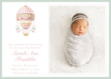 Load image into Gallery viewer, Watercolor Hot Air Balloon Birth Announcement