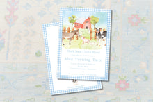 Load image into Gallery viewer, Blue Oink Moo Cockadoodle Doo invite Invitation