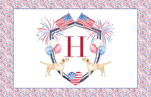 Load image into Gallery viewer, Personalized Laminated Fourth of July Watercolor Crest Placemat