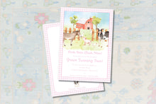 Load image into Gallery viewer, Pink Oink Moo Cockadoodle Doo Birthday Invitation