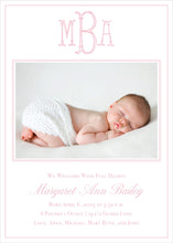 Load image into Gallery viewer, Pink Monogram Birth Announcement
