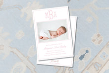 Load image into Gallery viewer, Pink Monogram Birth Announcement