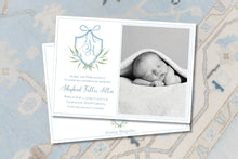 Load image into Gallery viewer, Watercolor Crest Birth Announcement