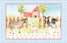 Load image into Gallery viewer, Personalized Laminated Blue Farm Animals Placemat