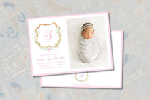 Load image into Gallery viewer, Watercolor Floral Crest Birth Announcement