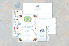 Load image into Gallery viewer, Baby's First Down Gingham Birthday Invitation