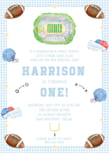Load image into Gallery viewer, Baby's First Down Gingham Birthday Invitation