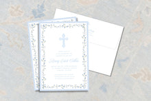 Load image into Gallery viewer, Boy Blue Cross Baptism and Baby Shower Invitation
