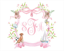 Load image into Gallery viewer, Watercolor Pink Crest Nursery Art Prints