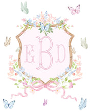 Load image into Gallery viewer, Watercolor Grandmillennial Butterfly Crest Nursery Art Print