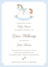 Load image into Gallery viewer, Blue Boy Rocking Horse Baby Shower Invitation
