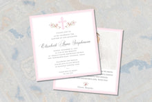 Load image into Gallery viewer, Girl Baptism Invitation | Pink Floral Cross Christening Invite
