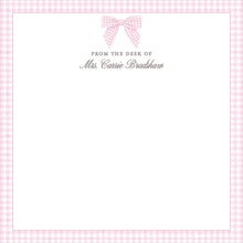 Load image into Gallery viewer, Pink Gingham Notepad – Personalized Name Notepad with Preppy Bow | Custom Stationery Gift
