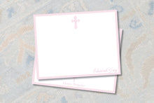 Load image into Gallery viewer, Pink Watercolor Cross Stationery | Personalized Girl Baptism Thank You Cards
