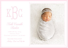 Load image into Gallery viewer, Personalized Baby Girl Birth Announcement | Pink Photo Card with Monogram
