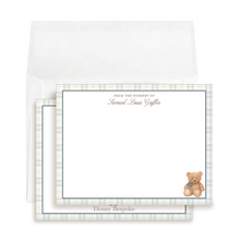 Load image into Gallery viewer, Teddy Bear Baby Shower Thank You Cards | Preppy Blue Plaid | Personalized
