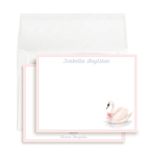 Load image into Gallery viewer, Personalized Swan Notecards | Pink Baby Girl Thank You Cards
