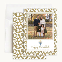 Load image into Gallery viewer, Gold Dove Hanukkah Card, front and back with envelope
