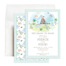 Load image into Gallery viewer, Dinosaur Birthday Invitation | Roar I’m Four Invite | Preppy Dino Party

