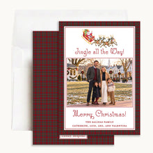 Load image into Gallery viewer, Santa Sleigh Plaid Christmas Card, front and back with envelope
