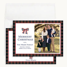 Load image into Gallery viewer, Tartan Bow Christmas Card, front and back with envelope
