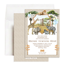Load image into Gallery viewer, Safari Animals First Birthday Invitation | Zoo Party Invite
