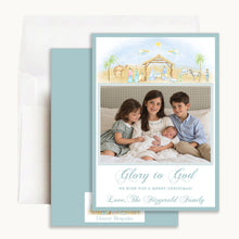 Load image into Gallery viewer, Glory to God Nativity Christmas Card, front and back with envelope
