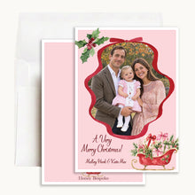 Load image into Gallery viewer, Pink Sleigh Christmas Card, front and back with envelope
