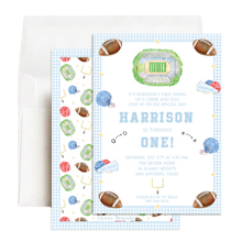 Load image into Gallery viewer, Blue First Year Down Invitation | Football 1st Birthday | Printable or Paper
