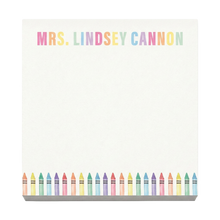 Load image into Gallery viewer, Personalized Teacher Notepad | Custom Rainbow Color Notepad With Watercolor Crayon Design
